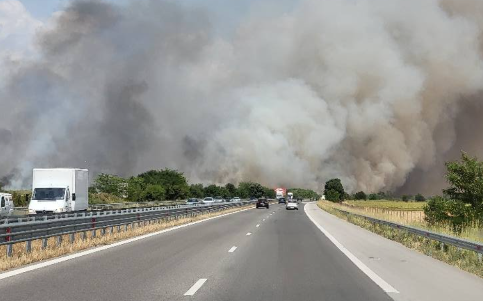 Гигантски пожар, бушуващ около Пловдив, снимат потребители на социалните мрежи,